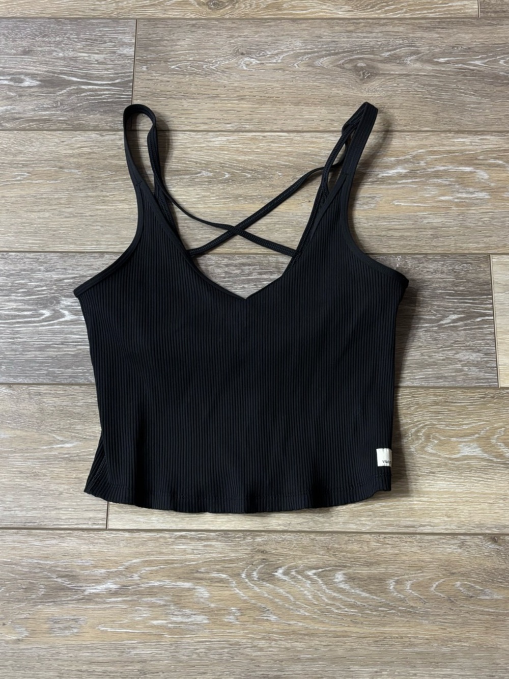 Vuori Rib Crop Tank Top Sz S *No Tag* Black Stretch Cross Straps Gym Athleisure
